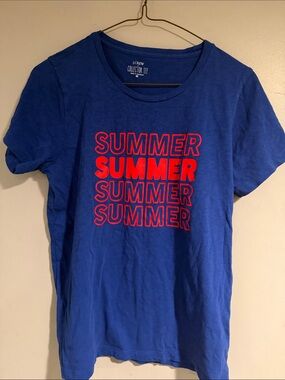 J. Crew Factory Royal Blue Tee with Red "SUMMER" Graphic